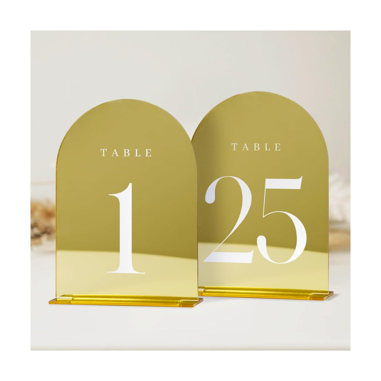 Gold Mirror Arch Table Numbers for Wedding, 25 Pack 5x7" Gold Mirror Arch Acrylic Signs with Stand Acrylic Table