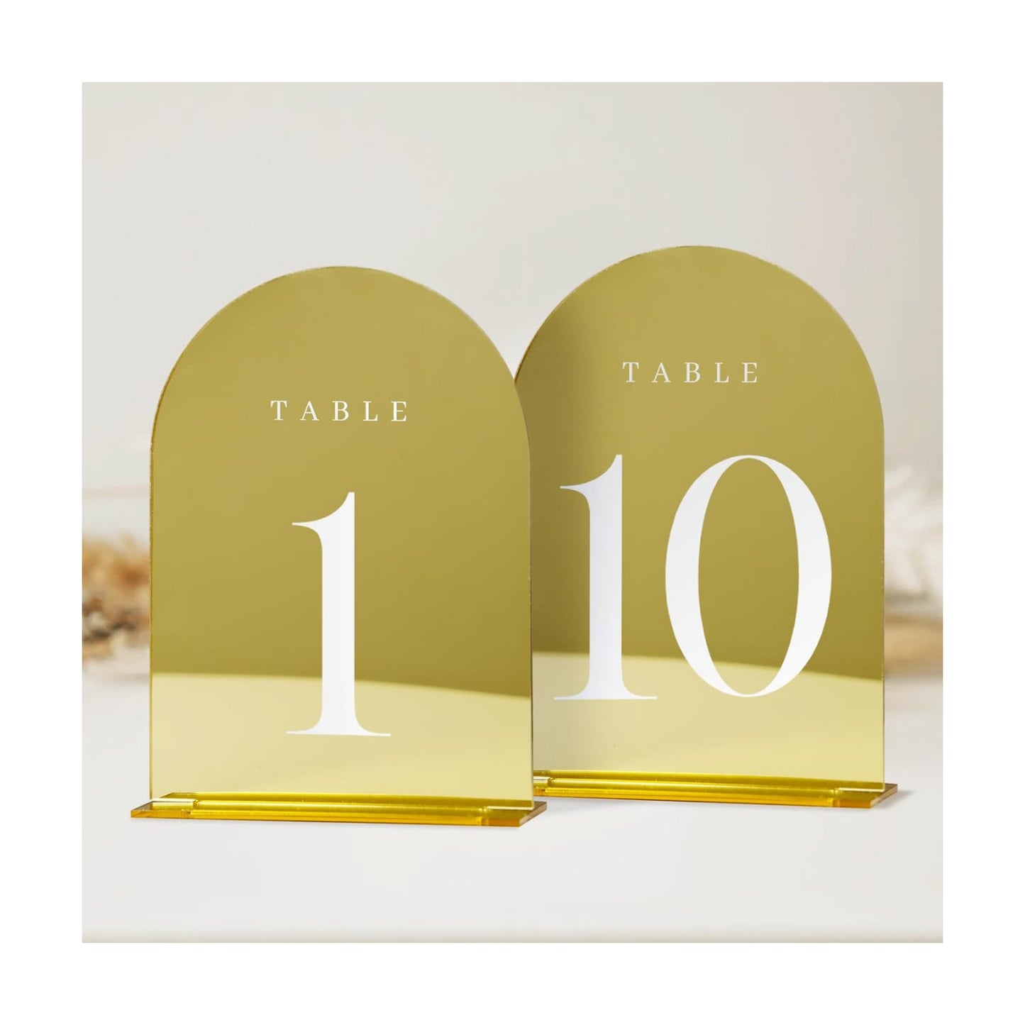 Gold Mirror Table Numbers 1-10 with Stands, 10 Pack 5"x7" Gold Acrylic Arch Sign with Stand Gold Mirror Acrylic Arch