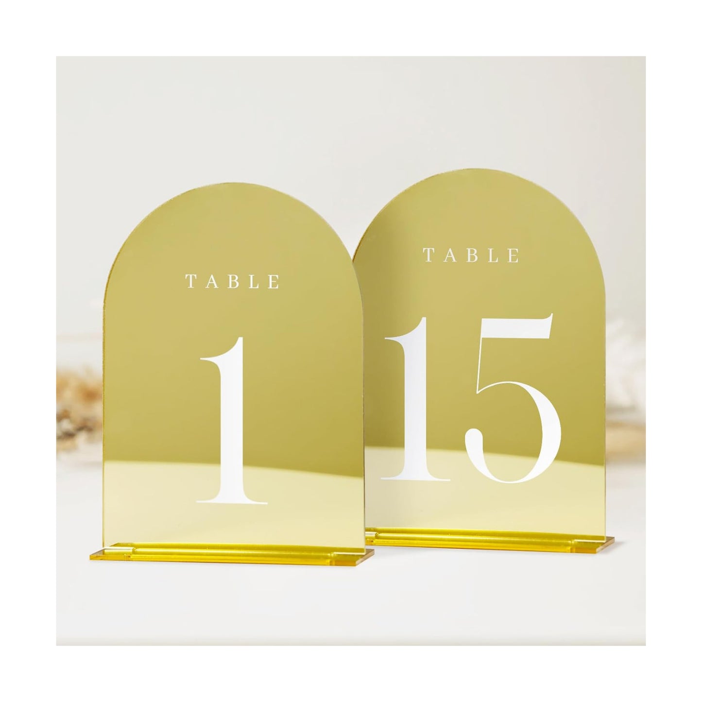 Gold Wedding Table Numbers 1-15 with Stands,15 Pack 5x7" Gold Mirror Acrylic Arch Sign with Stand Acrylic Arch Table