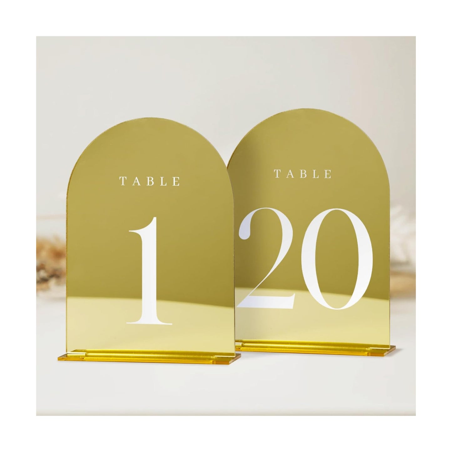 Gold Mirror Arch Table Numbers for Wedding, 20 Pack 5x7" Gold Mirror Arch Acrylic Signs with Stand Acrylic Table
