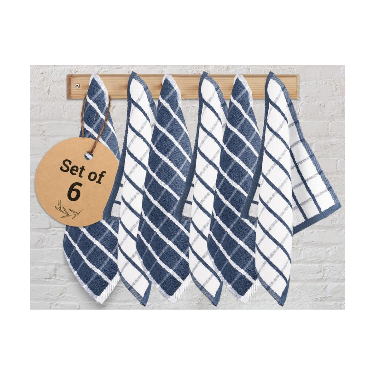 Urban Villa Kitchen Towels Cotton Dish Towels 12”x12” (Set of 6) Blue White