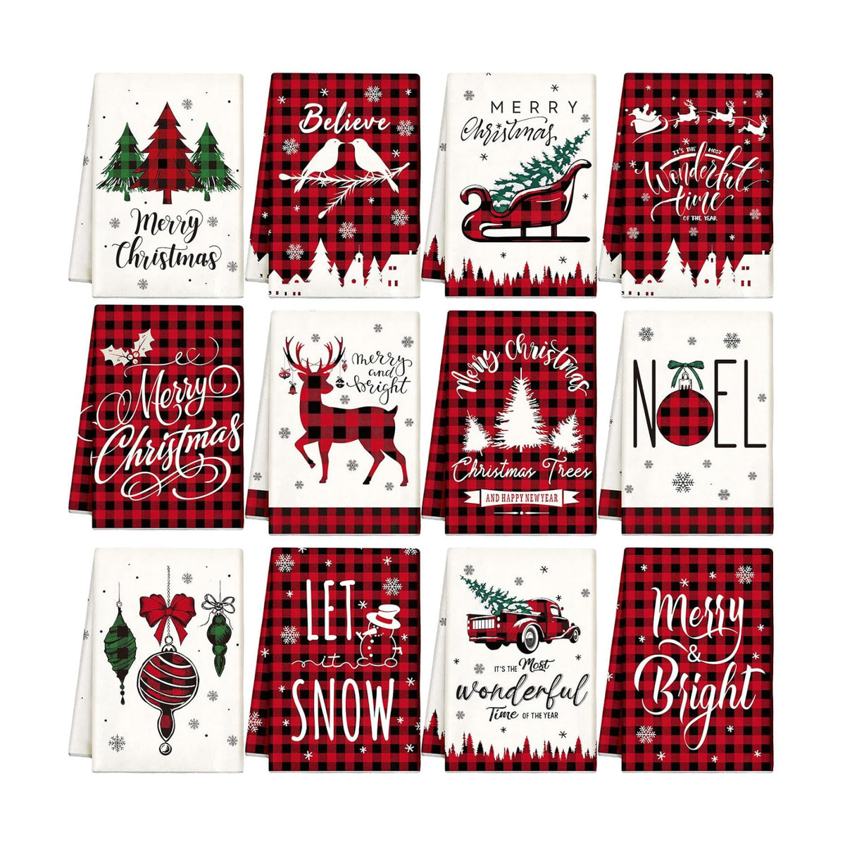 VitalCozy 12 Pcs Buffalo Plaid Christmas Kitchen Towels, 14.2 x 21.3 in