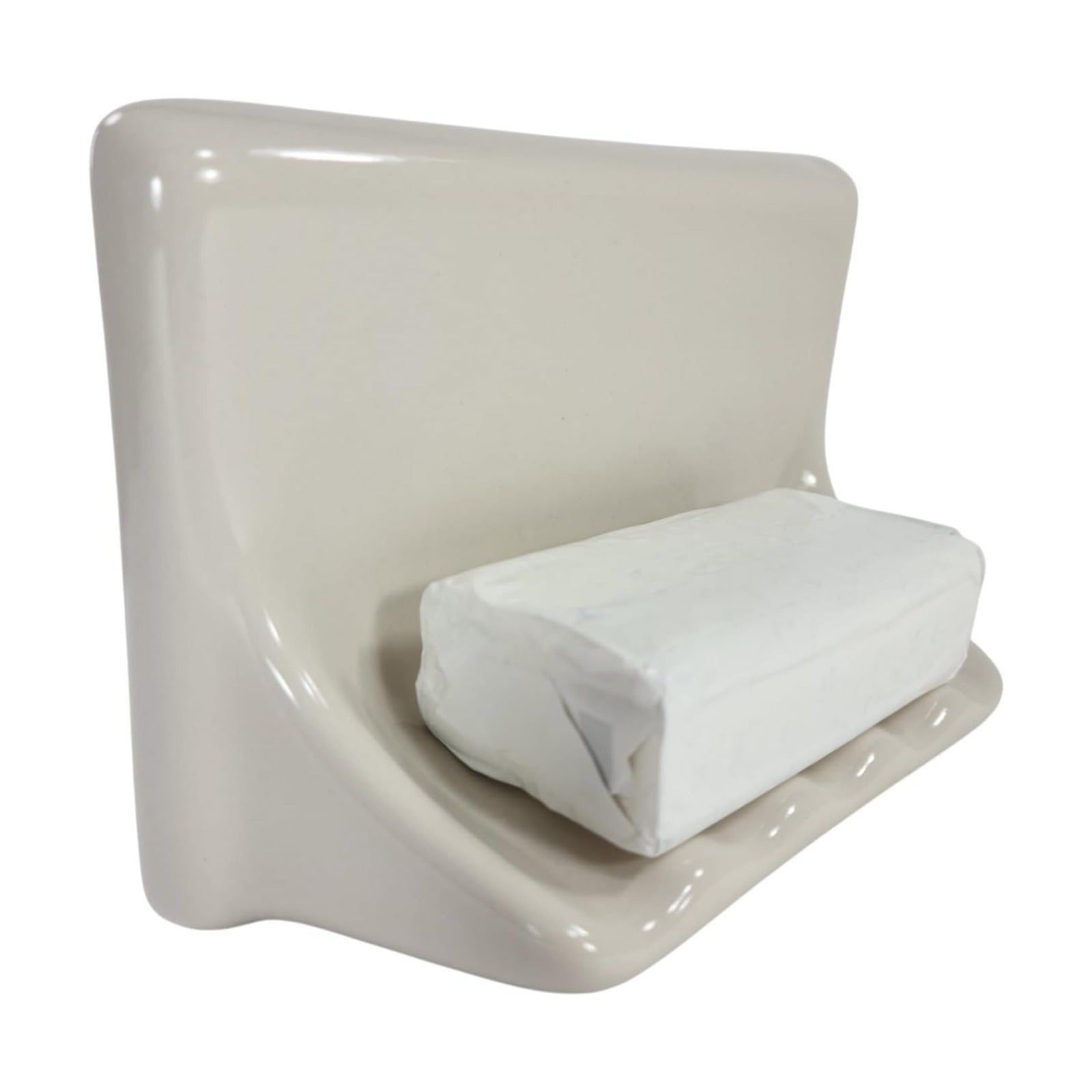 Bone Almond Ceramic Soap Dish Shower Tray Tile in Installation Vintage Mid Century Modern / Beige