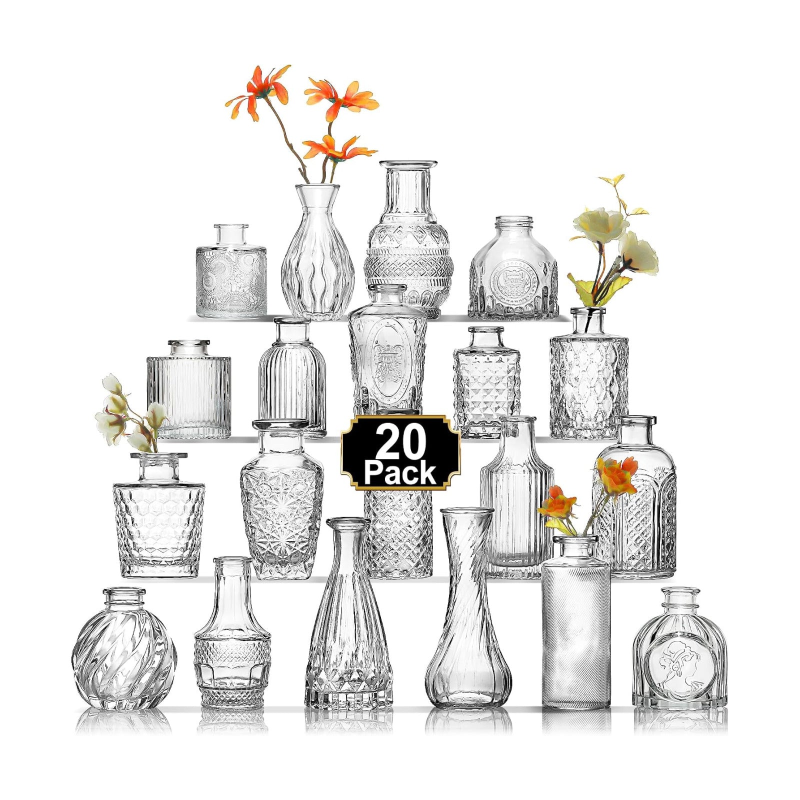 Small Vintage Glass Vase for Centerpieces / Clear / Set of 20