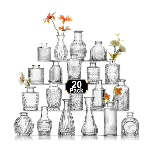 Small Vintage Glass Vase for Centerpieces / Clear / Set of 20
