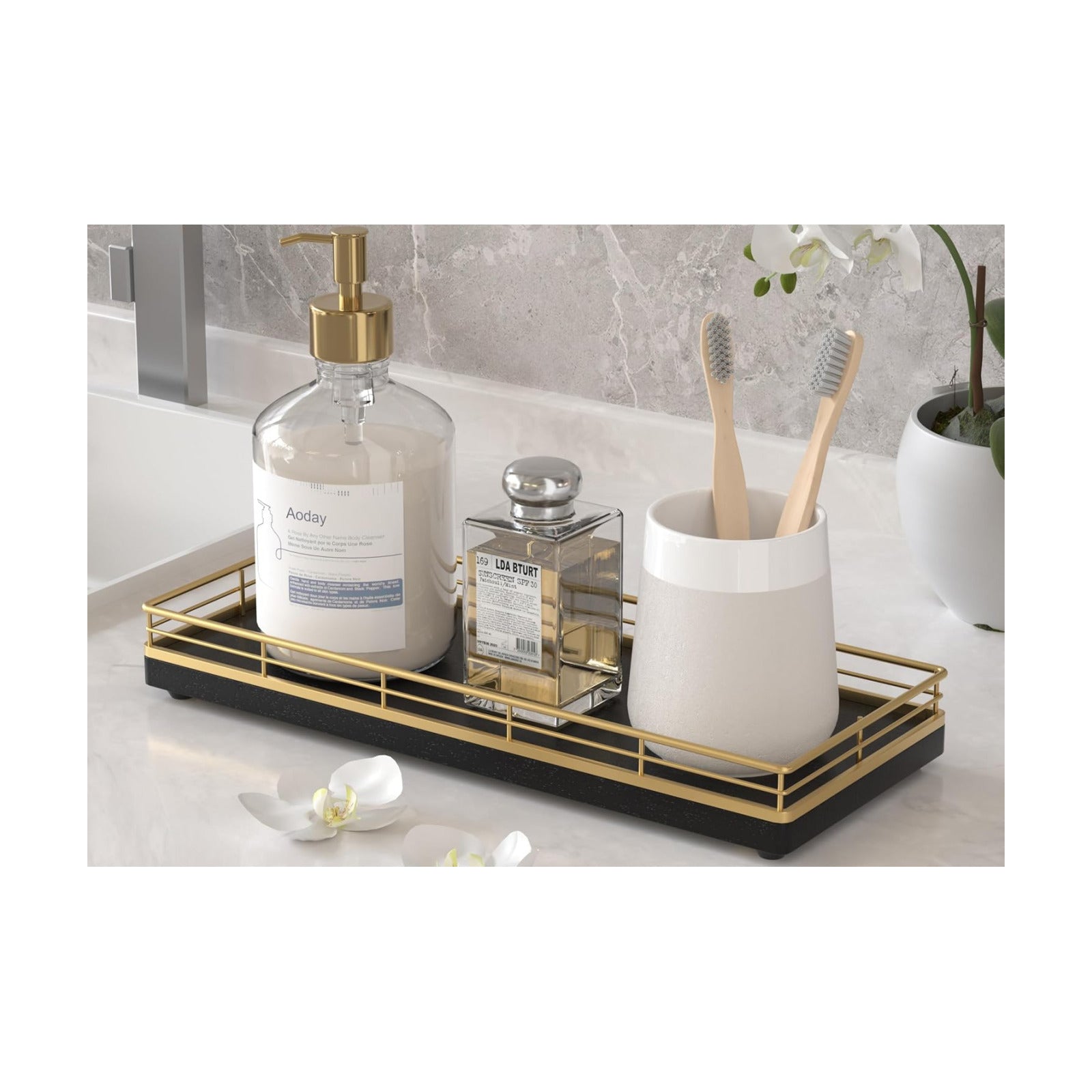 Wooden Decorative Tray / Gold / 11 x 4.3 x 1.5