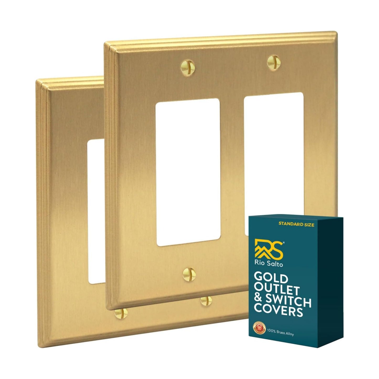 Rio Salto BRASS Deco Collection Double Rocker Outlet Cover Light Switch Plate Wall Plates 4.56" X 4.5", Real Brass
