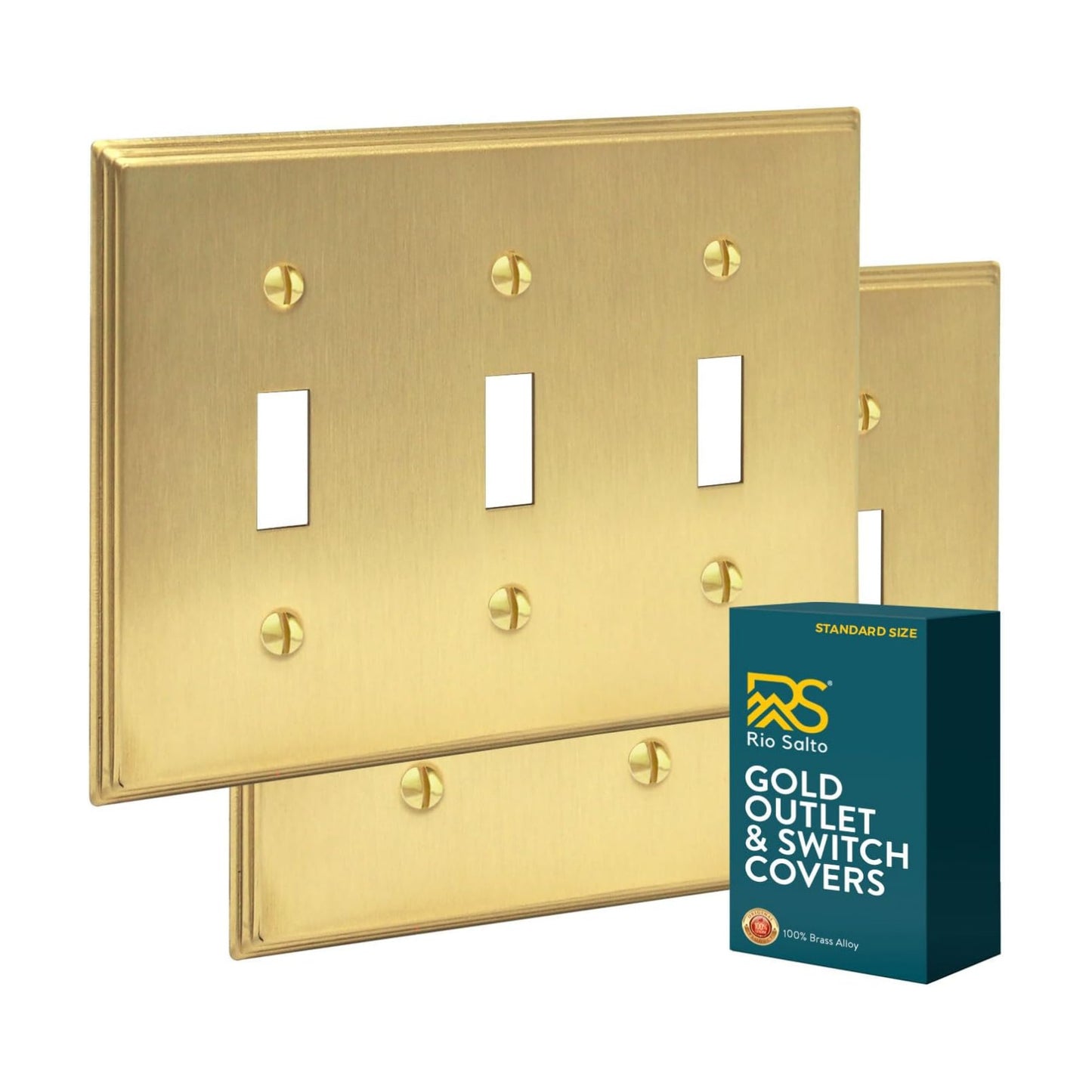 Rio Salto Decorative 3 Light Switch Cover Triple Toggle Switch Plate Flip Switch BRASS Brushed Brass Gold Premium Wall