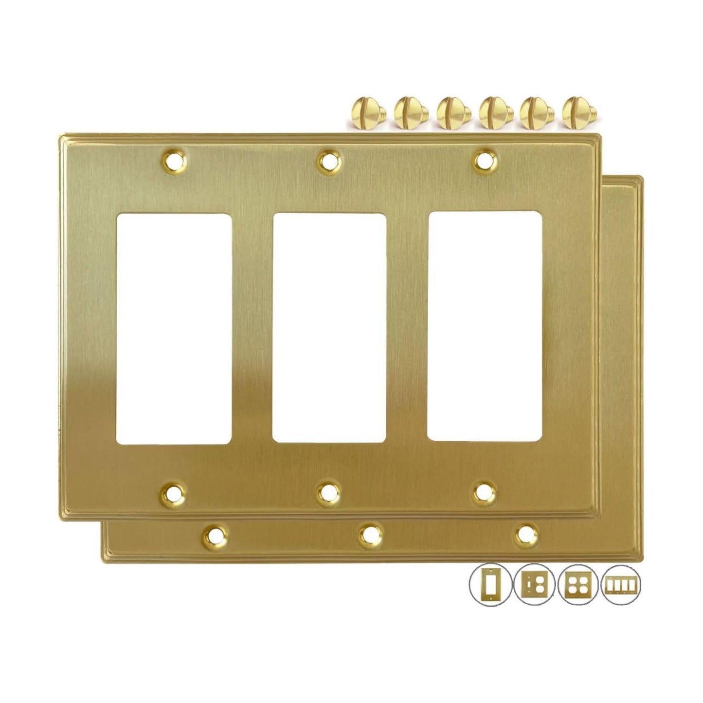 Rio Salto BRASS 3 Light Switch Cover Triple Rocker Paddle Decorator Switch Plate Brushed Gold Metal Outlet Covers
