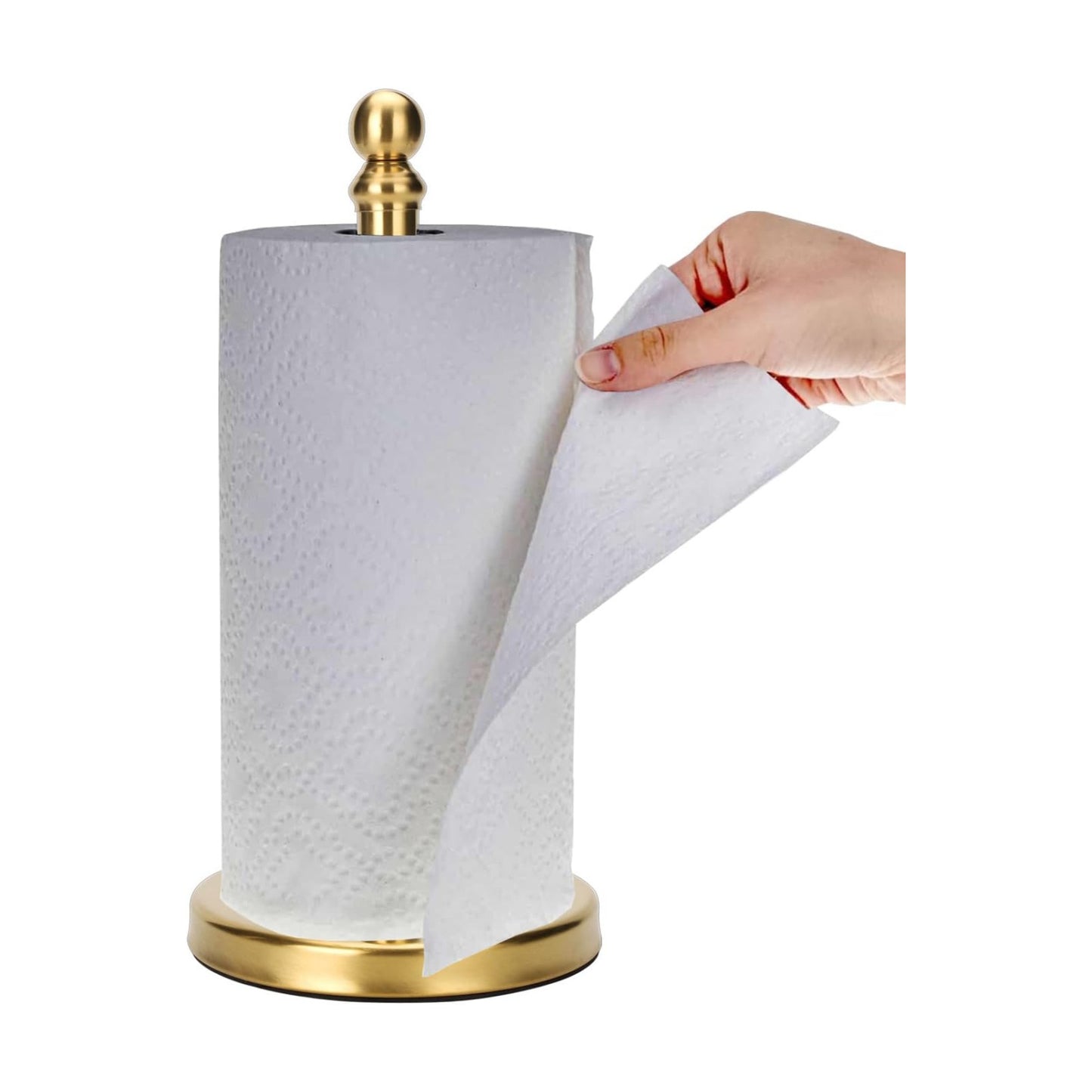Gold Paper Towel Holder Countertop, Standing Paper Towel Roll Holder for Kitchen Bathroom, with Weighted Base for