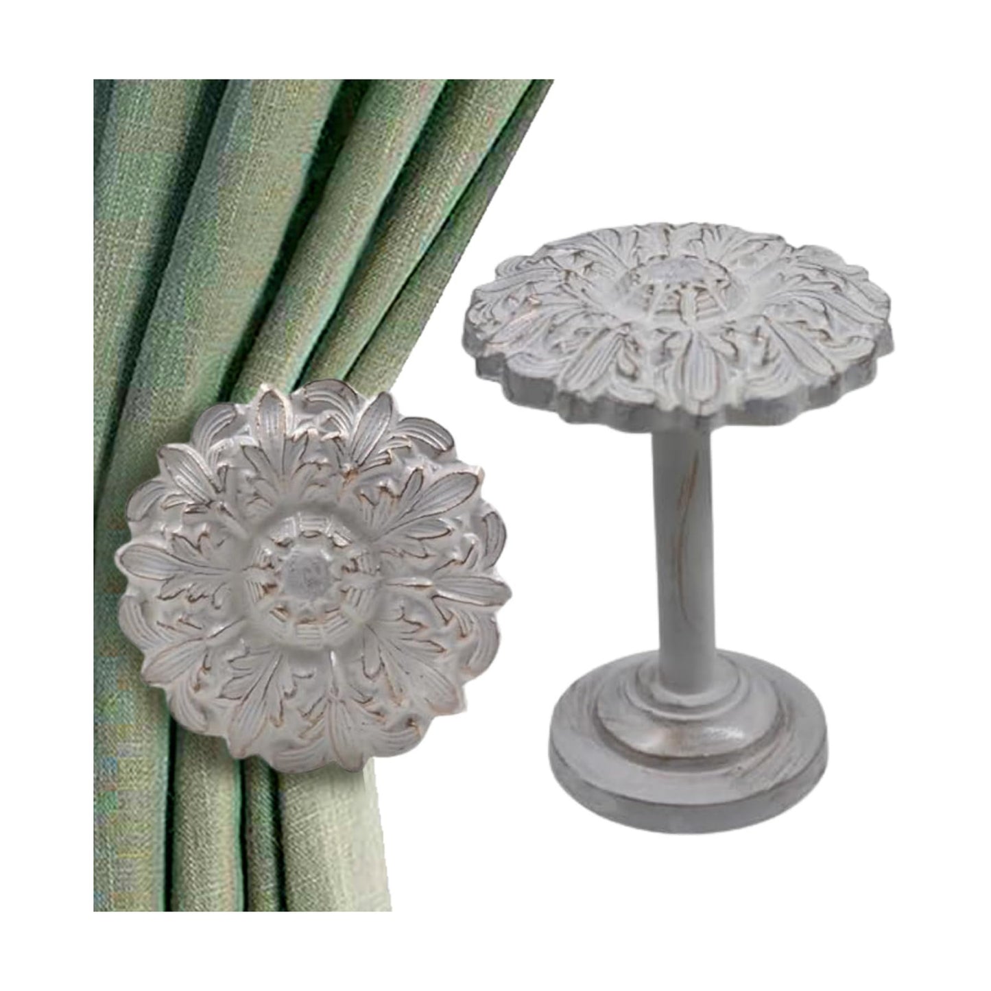 The Metal Magician Wall Mounted Floral Curtain Holdbacks (Pack of 4) - Boho Flowery Curtain Holders for Living Room