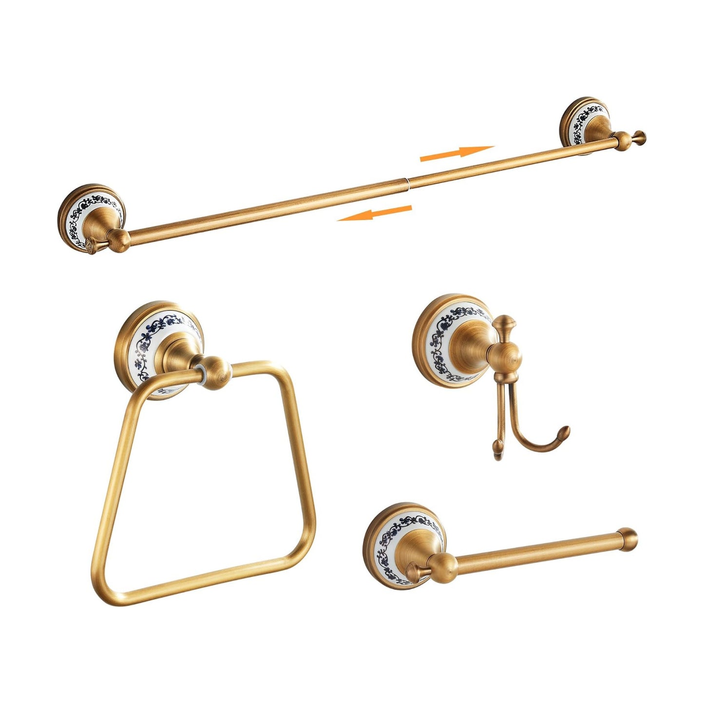 Antique Bronze Bathroom Hardware Set,Adjustable Towel Rack, Toilet Roll Paper Holder,Hand Towel Holder,Hook, Bathroom