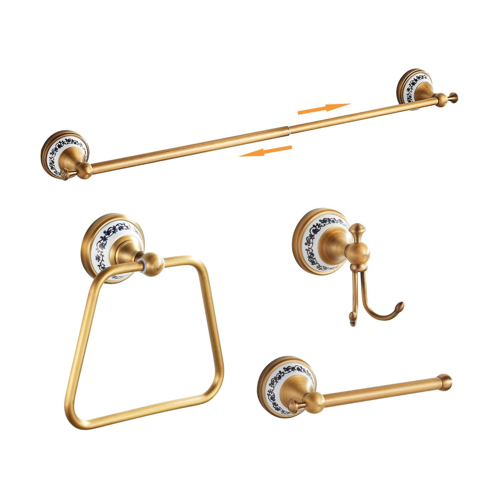 Antique Bronze Bathroom Hardware Set,Adjustable Towel Rack, Toilet Roll Paper Holder,Hand Towel Holder,Hook, Bathroom