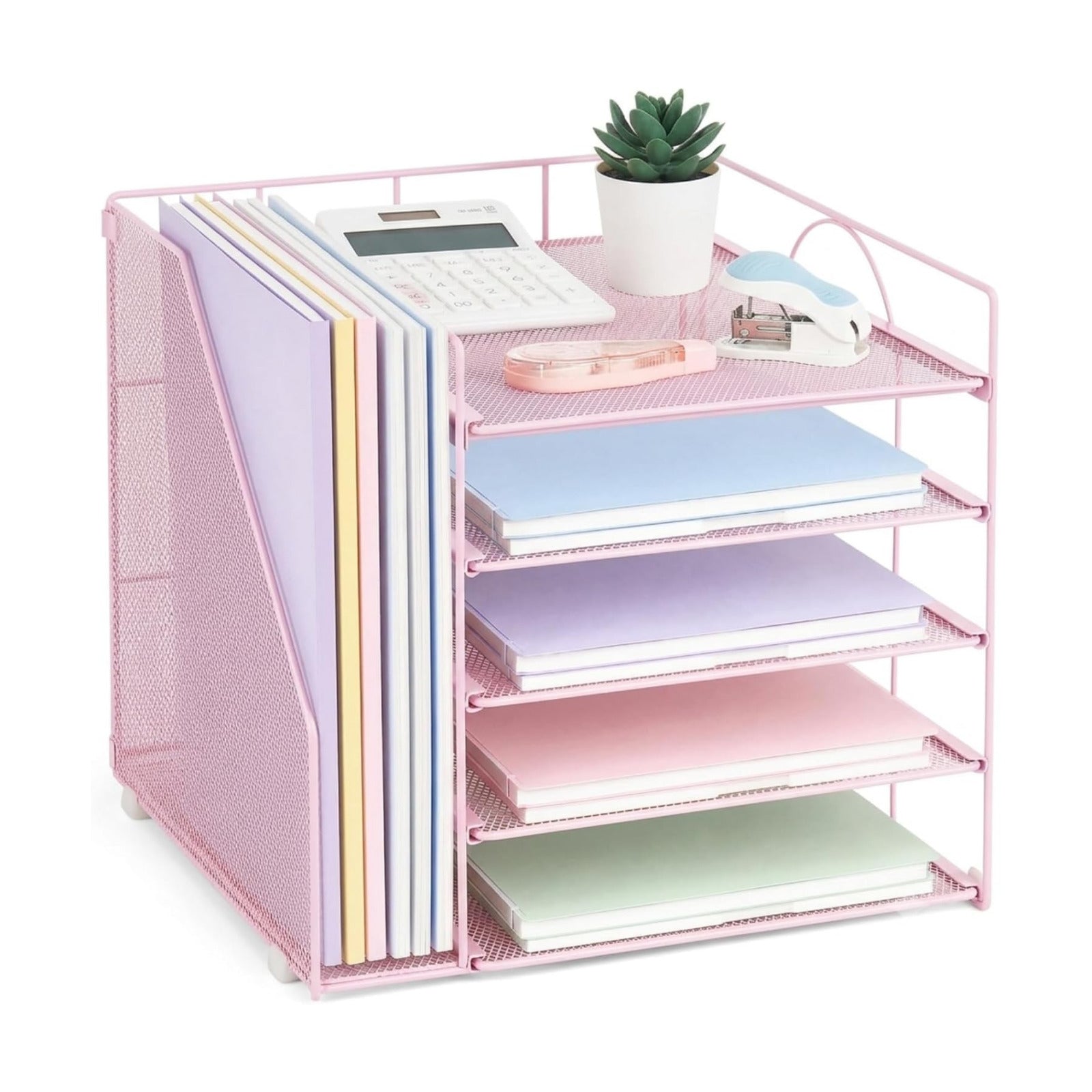 LEKETREE Desk Organizers and Accessories, 5-Tier Paper Letter Tray Organizer with File Holder, Desktop Organizer for