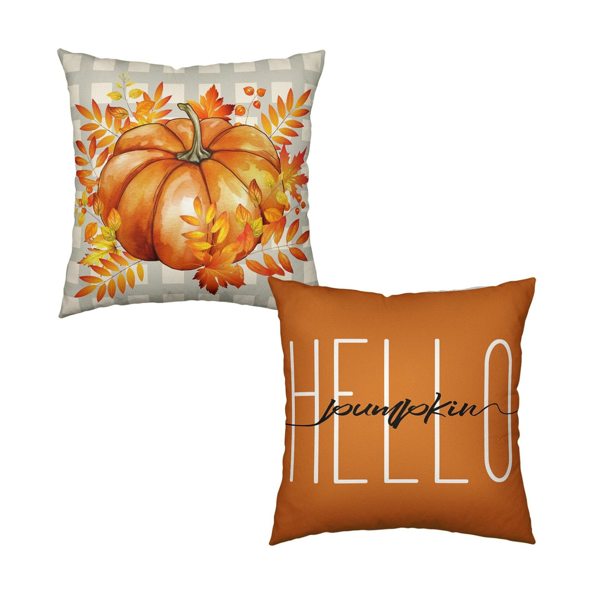 Fall Pillow Covers 24x24 Maple Leaf Pumpkin Farmhouse Decorative Pillow Covers Set of 2 Orange Plaid Autumn Linen Throw Pillow Covers Happy Fall Thanksgiving Pillow Cases for Sofa Home Decor