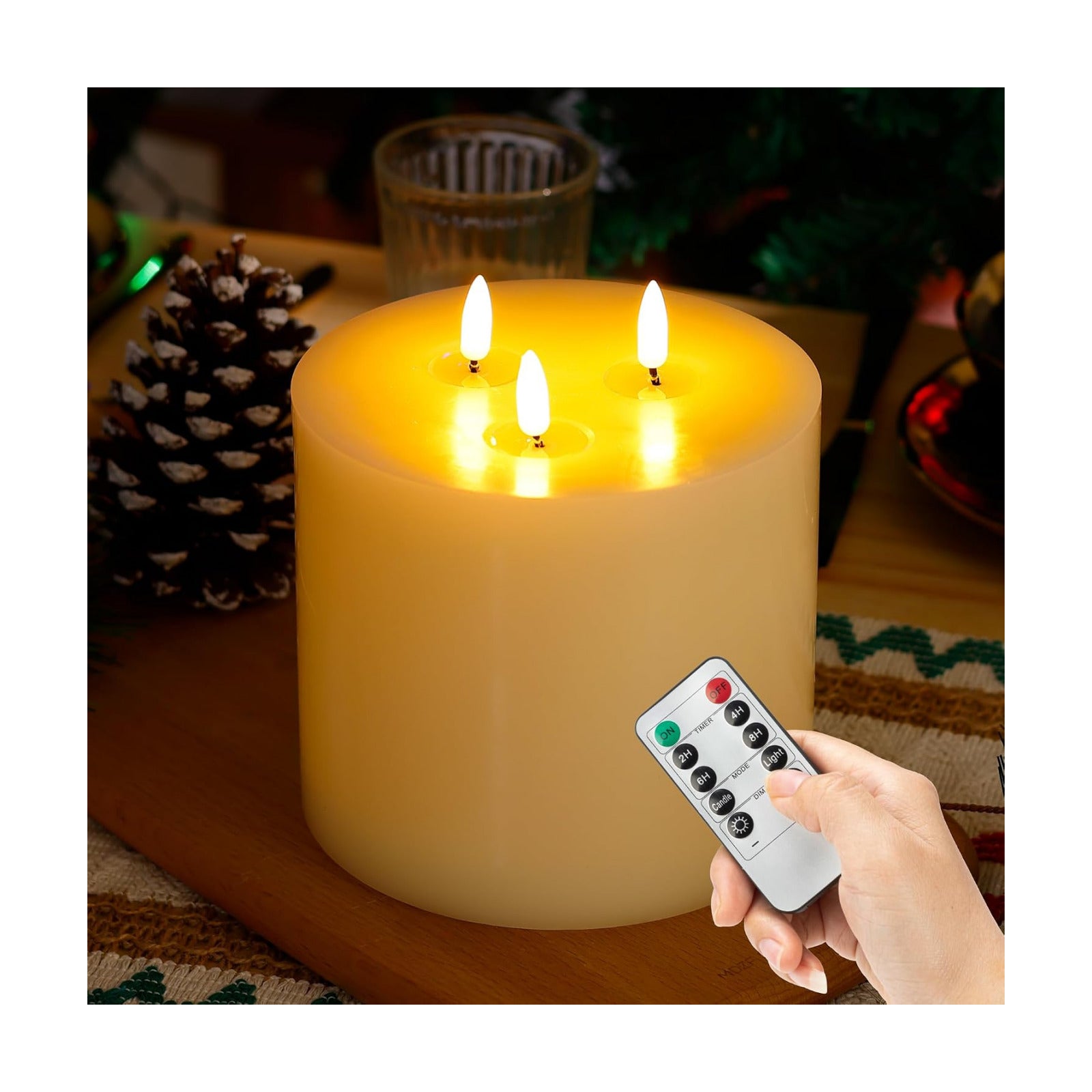 Extra Large Flameless Candles, 6"x6" Real Wax Battery Operated Candles with Remote and Timer, Flickering LED Pillar