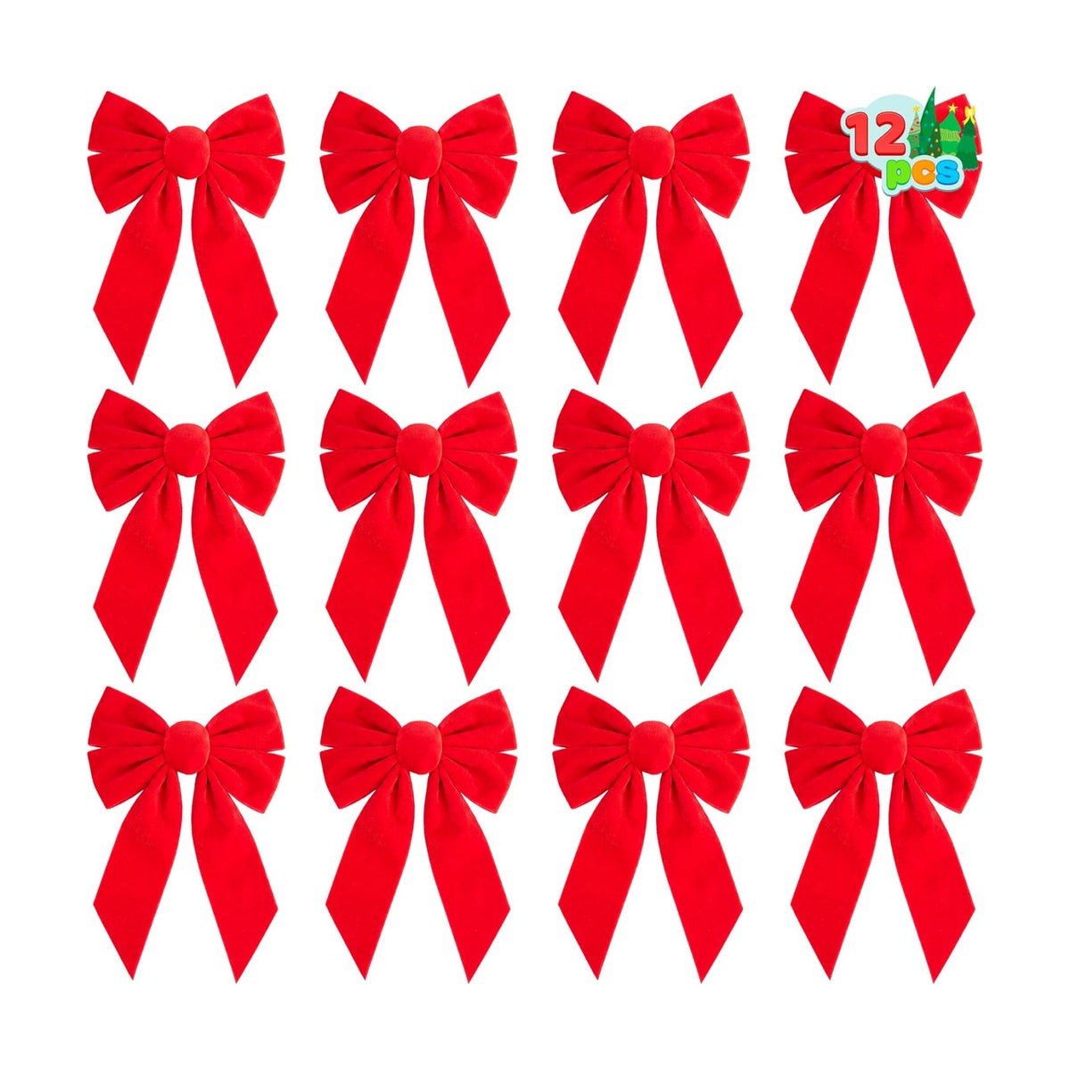 JOYIN 12 Pack Christmas Red Velvet Bows, 13" Long by 9" Wide Decorative Christmas Bows for Wreath Garland Tree Decor, Indoor Outdoor Holiday Decoration