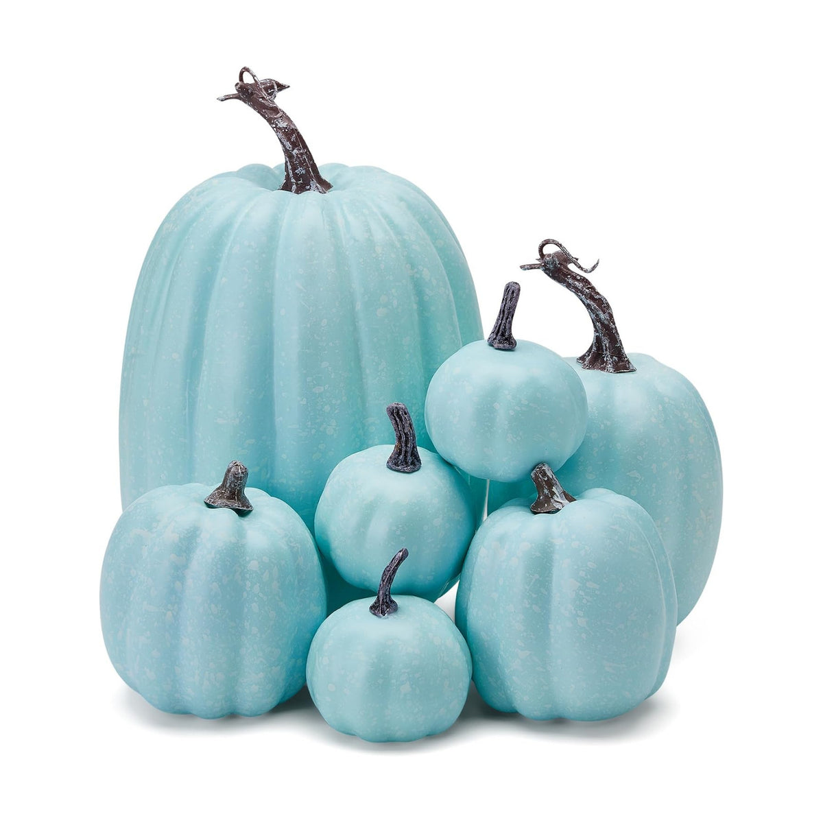 7Pcs Artificial Pumpkins of All Styles Halloween Decoration Rural Style Farmhouse Foam Pumpkin Thanksgiving Day is Suitable for Table top House Dining Table Party Decoration (Light Blue)