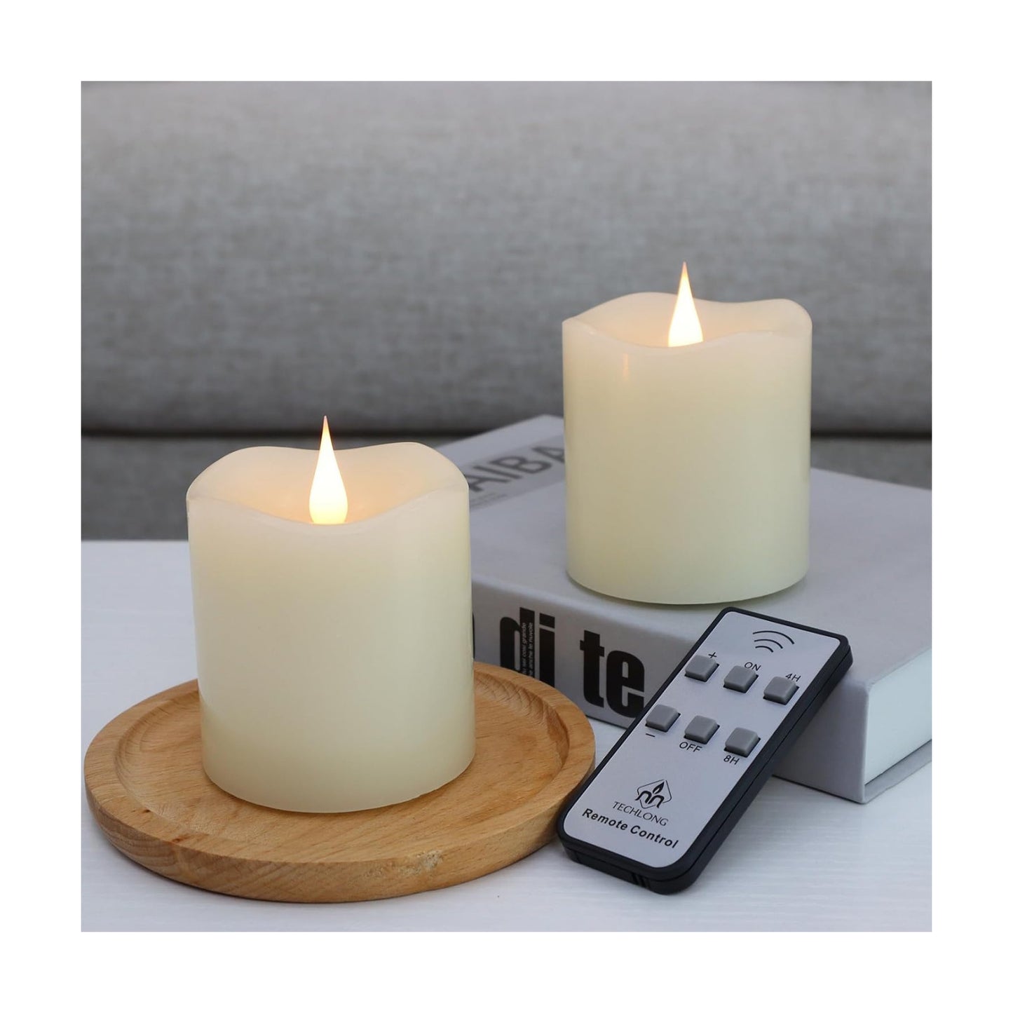 Flameless Candles Battery Operated with Remote Timer, 3D Moving Flame Flickering, Last 600+ Hours Battery Candles, 3" x