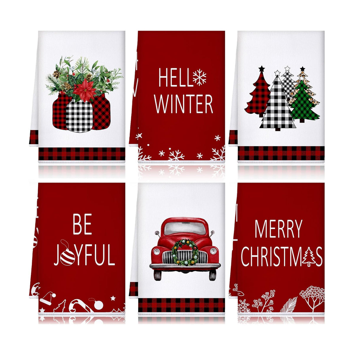 Bencailor 6 Pcs Christmas Kitchen Towel, Red, Truck