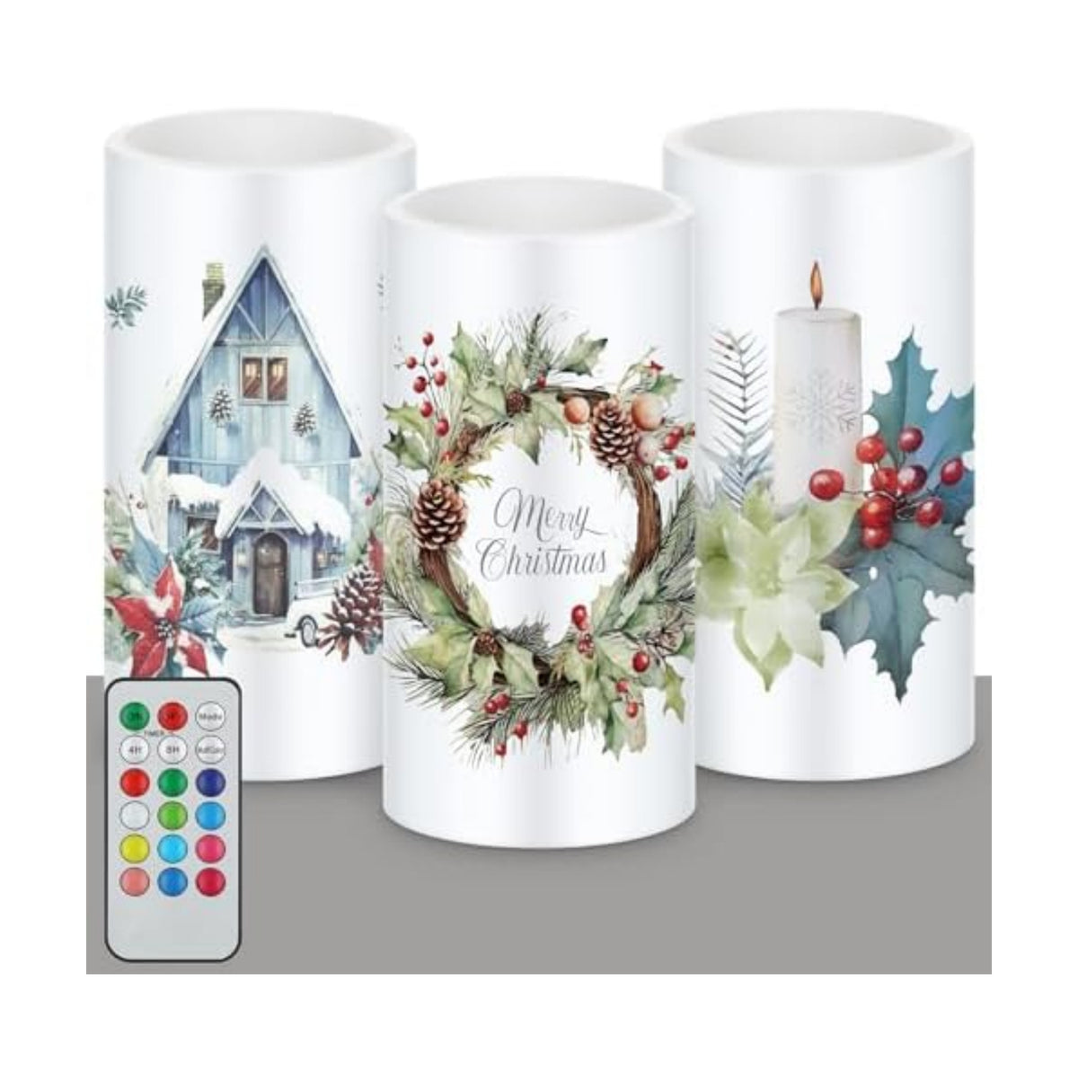 Retisee 3 Pcs Farmhouse Christmas Flameless LED Candles with Remote