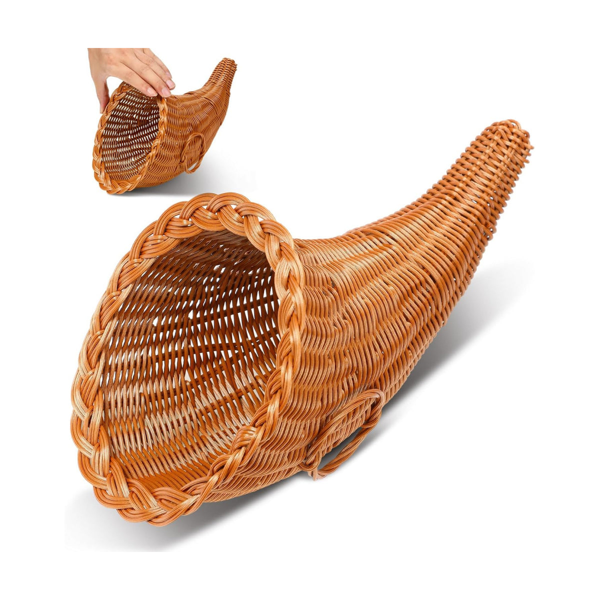 Dandat 1 Pcs Fall Cornucopia Basket Centerpiece 13.78 Inch, Imitation Vine