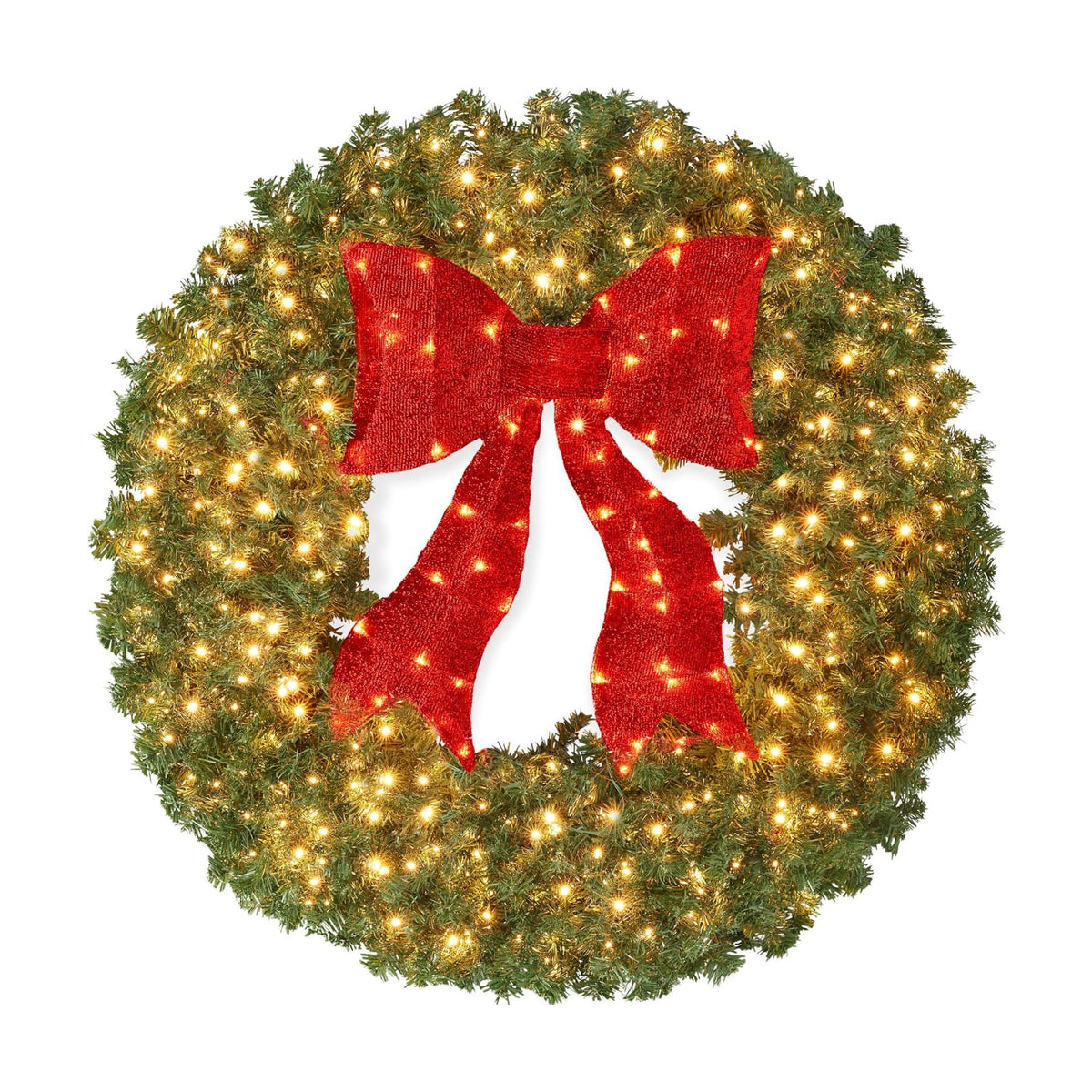 Best Choice Products 60in Large Artificial Pre-Lit Fir Christmas Wreath Holiday Accent Decoration for Door, Mantel w/Red Lighted Bow, 375 LED Lights, 930 PVC Tips, Power Plug-in