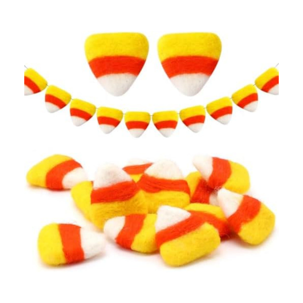 Tranqun 24 Pcs Halloween Candy Corn Felt Garlands, Fall Thanksgiving Decor