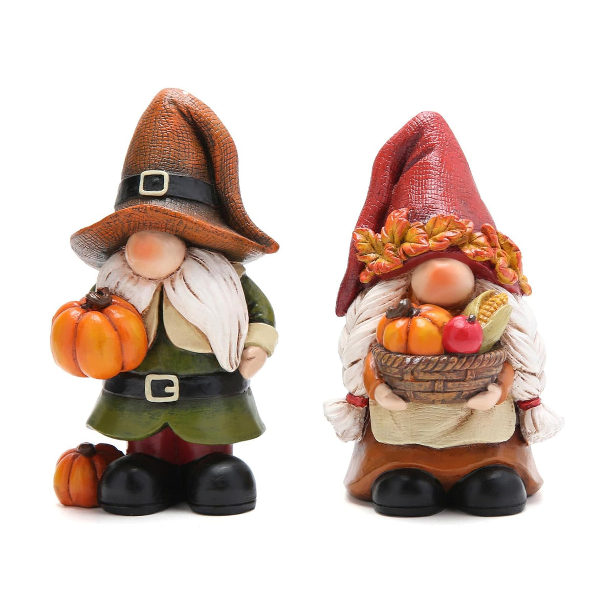 Hodao Fall Pumpkin Gnome Figurines, Thanksgiving Decorations, Set of 2
