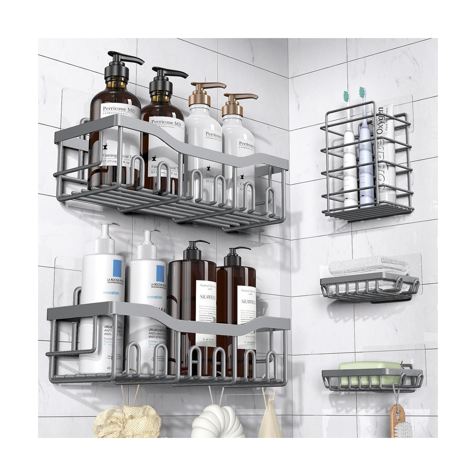 Shower Caddy 5 Pack,Adhesive Shower Organizer for Bathroom Storage&Home Decor&Kitchen,No Drilling,Large