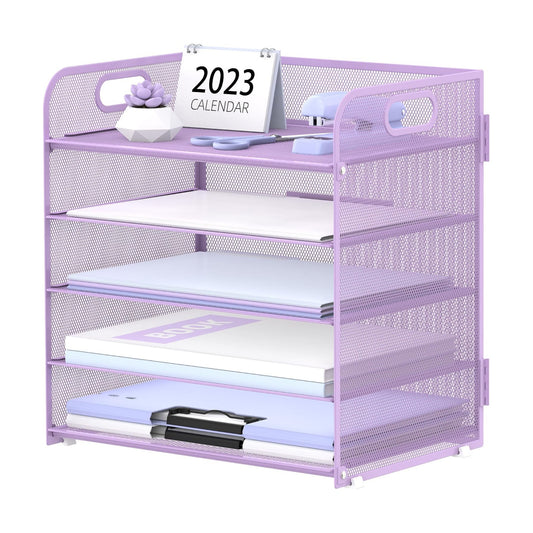5 Trays Paper Organizer Letter Tray with Handle-Mesh Desk File Holders, Paper Sorter Desk Organizer for Office, Home