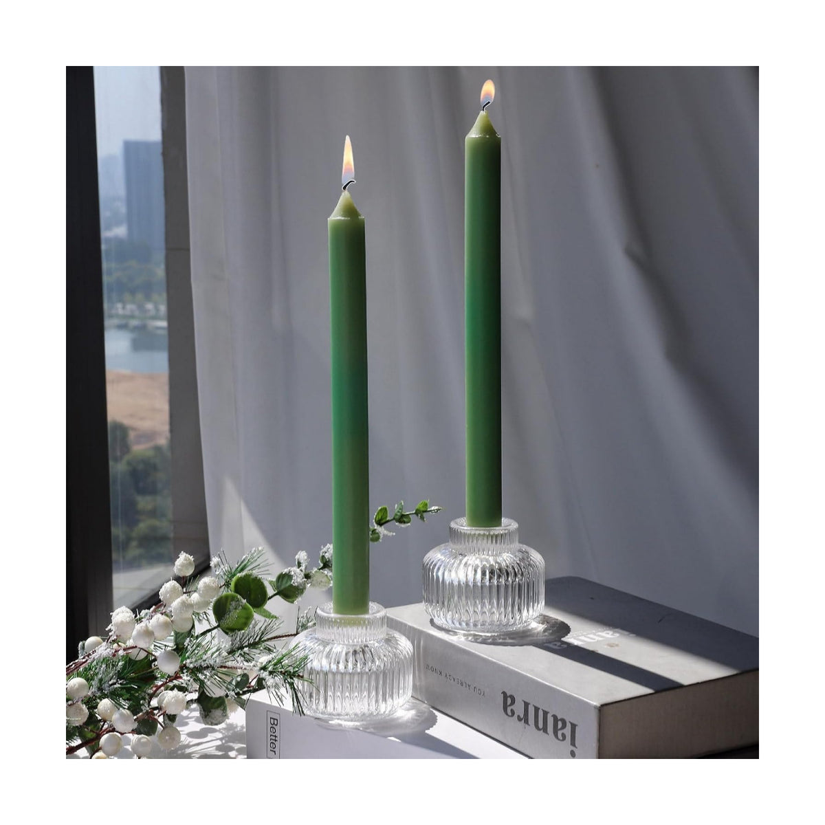Woho 4pcs Candle Stick Candle Holder, Clear Taper Candle Holder for Wedding