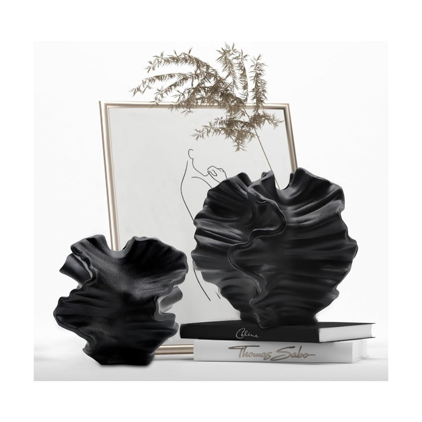 Ceramic Vase / Flower Shape Black / Set of 2
