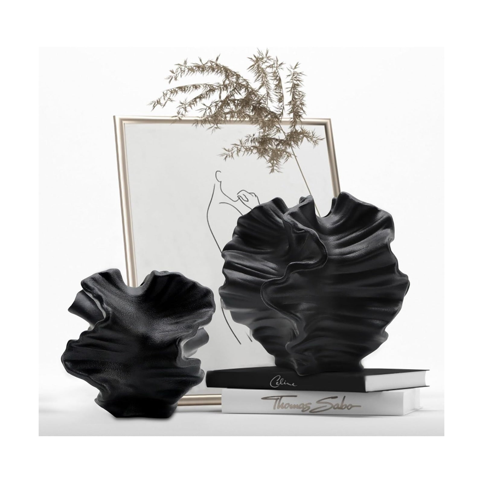 Ceramic Vase / Flower Shape Black / Set of 2