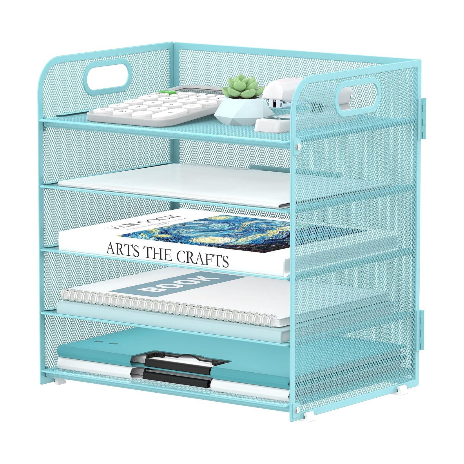 5 Trays Paper Organizer Letter Tray with Handle-Mesh Desk File Organizer, Paper Sorter Desk Organizer for Office, Home