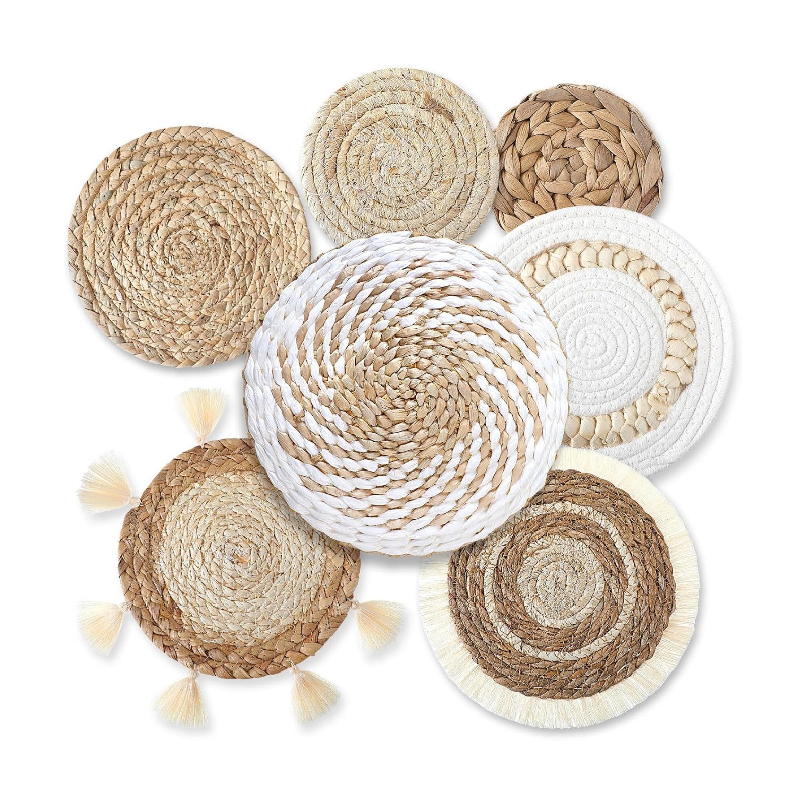 Boho Wall Baskets Decor Hanging Rustic Rattan Wicker Wall Basket for Farmhouse Living / Set of 7