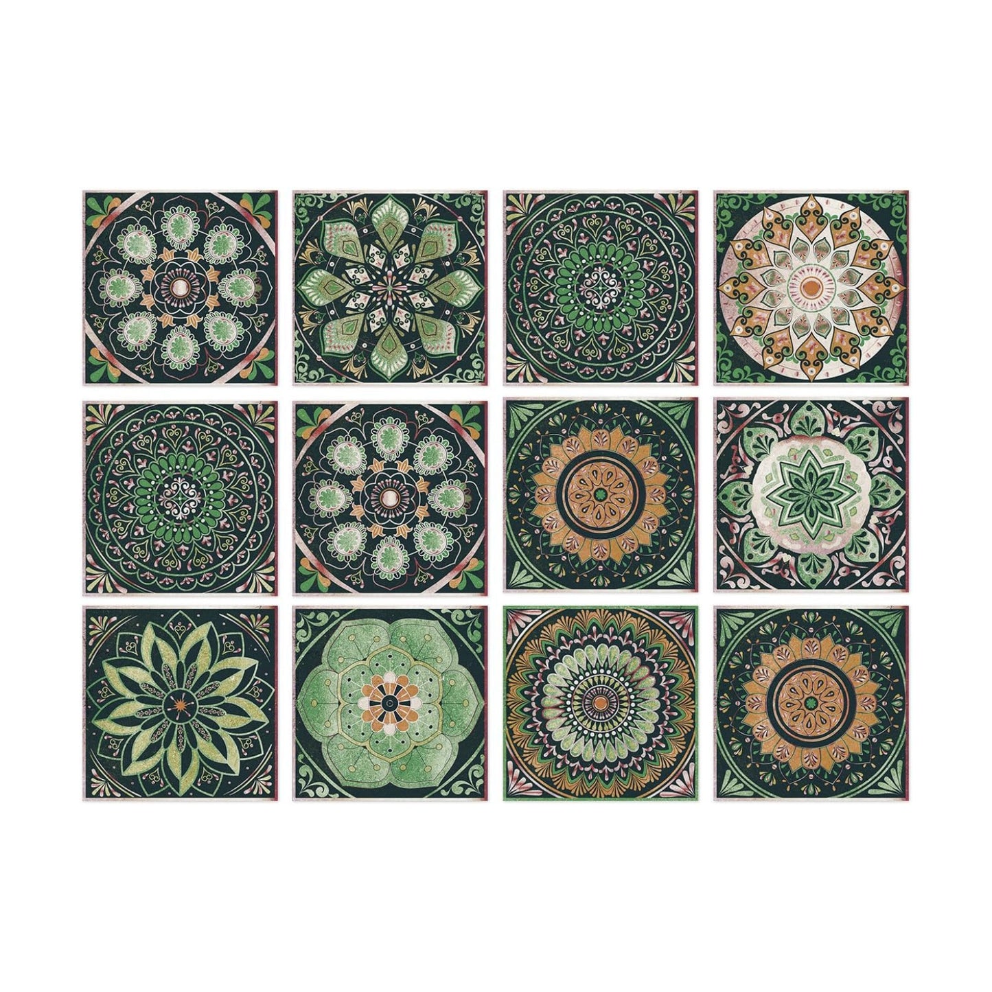 Vinyl Tile Decals / 6 x 6 / Multi Color / Green / Set of 12