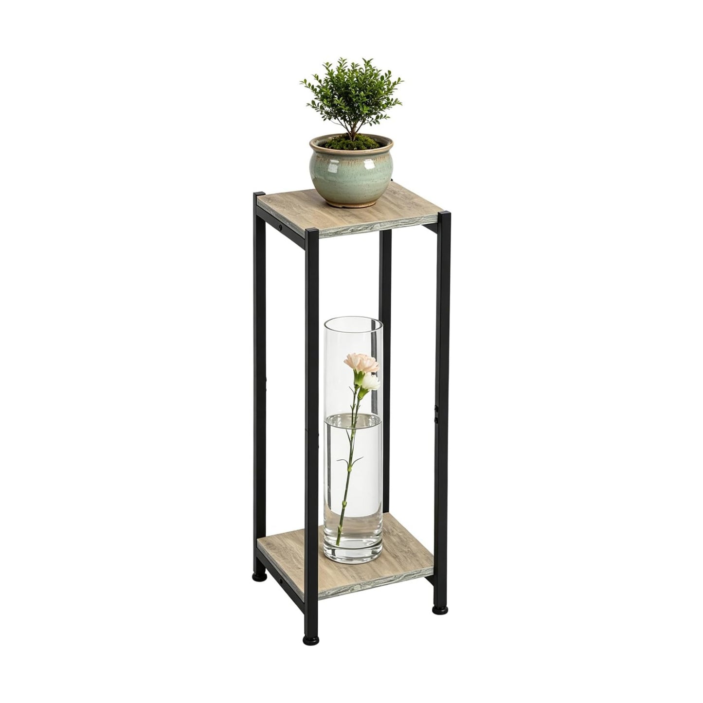 Dipion 31 Inch Tall Plant Stand Indoor,2 Tier Pedestal Stand Table,Greige | Rock-Solid Stability,Adjustable