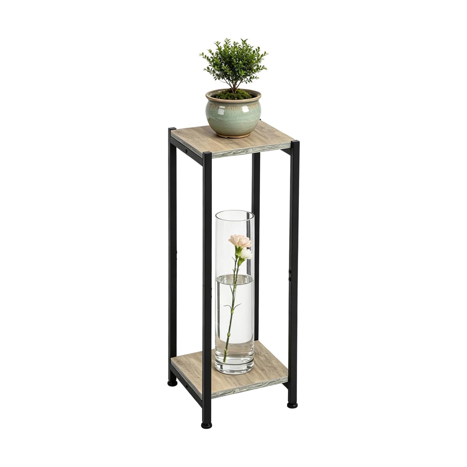 Dipion 31 Inch Tall Plant Stand Indoor,2 Tier Pedestal Stand Table,Greige | Rock-Solid Stability,Adjustable