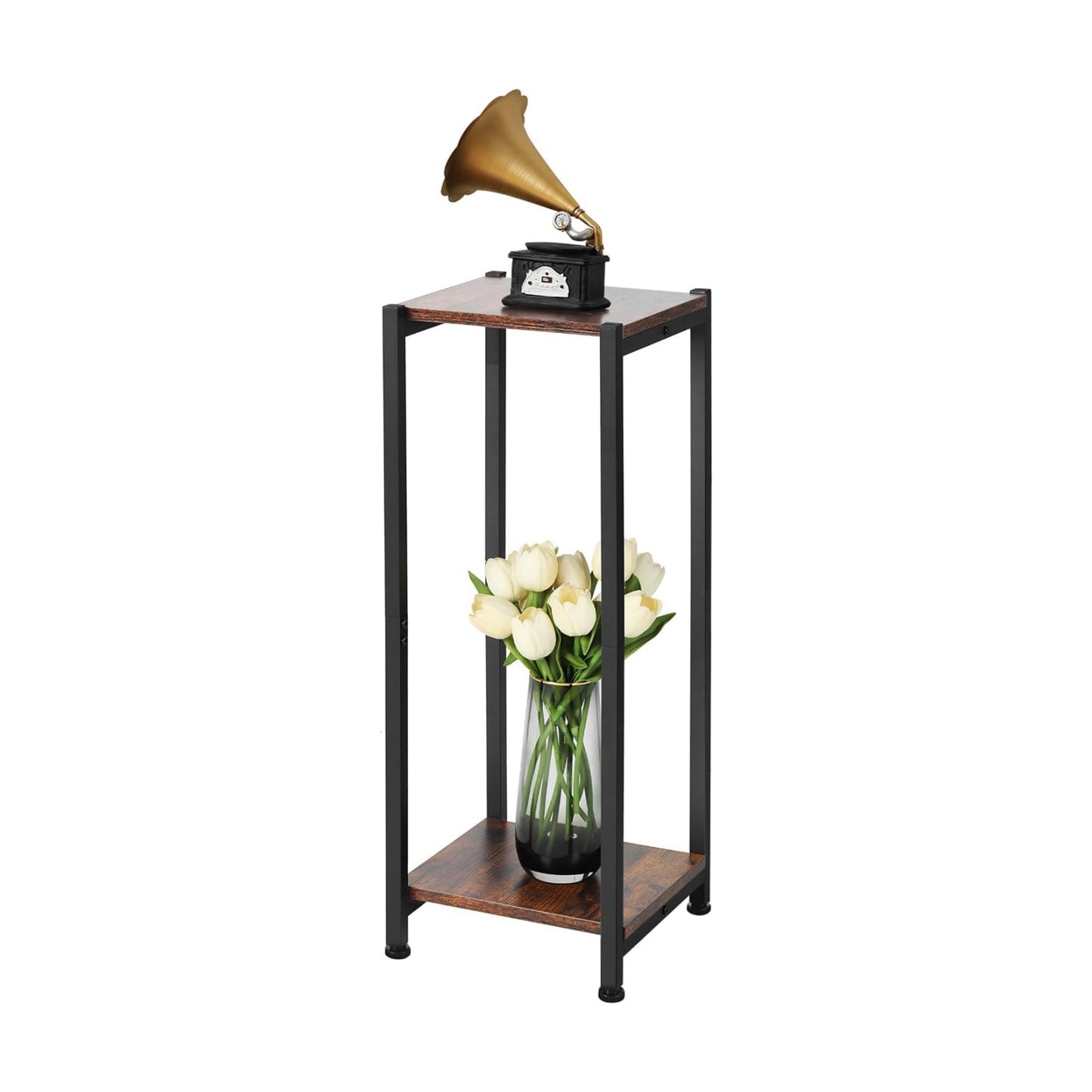 Dipion 31 Inch Tall Plant Stand Indoor,2 Tier Pedestal Stand,Rustic Brown | Rock-Solid Stability,Adjustable