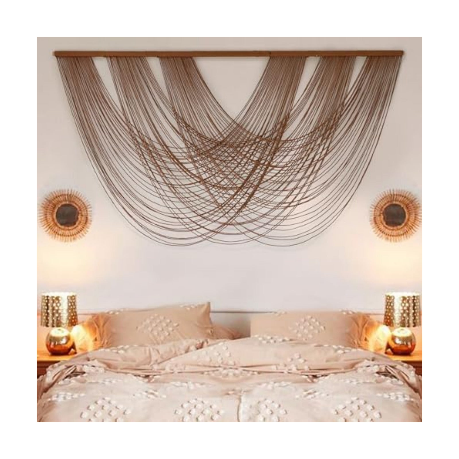 Large Macrame Wall Hanging Brown Die-Dyed 59.00" W x 31.00" L Boho Wall Decor Yarn Tapestry Craftsmanship Home Macrame