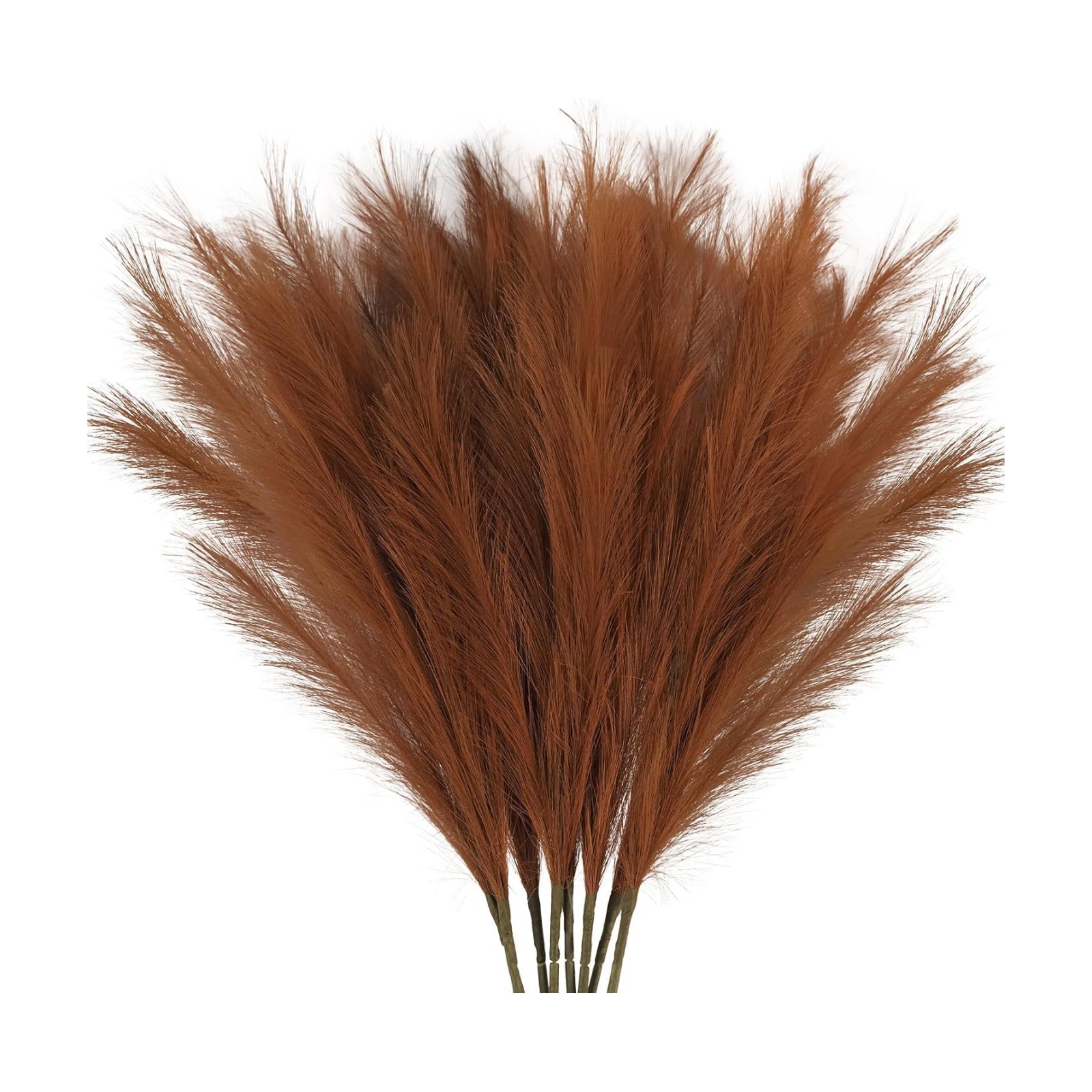 Large Tall Fluffy Artificial Pompous Grass Branches Floral Fake Pompas / Brown / Set of 8