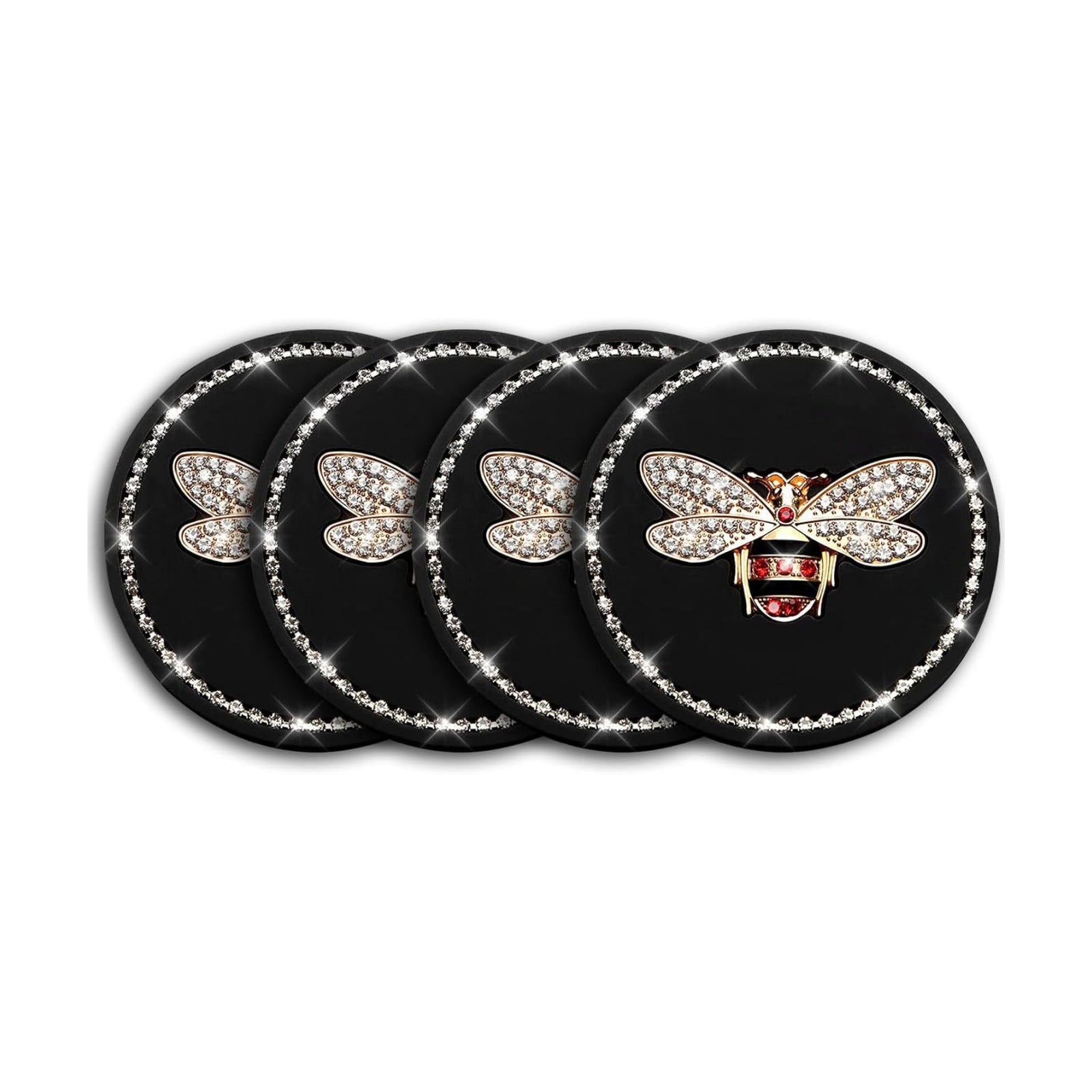 Bling Cup Holder Insert Coaster- Silicone Anti-Slip Shockproof / Bee / 2.75 Inch / Set of 4