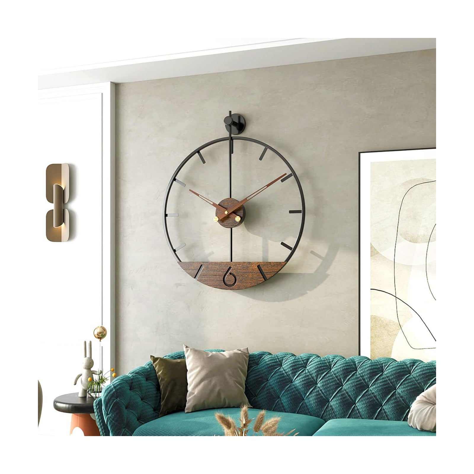 Modern Wood Walnut Dial Wall Clock, Large Simple Wall Decor Metal Frame Silent Non Ticking Clock for Living Room