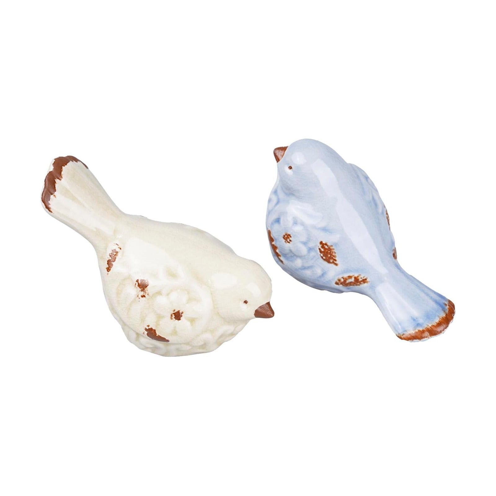 Distressed Ceramic Bird fgurines in Crackle Finish / Set of 2