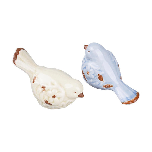 Distressed Ceramic Bird fgurines in Crackle Finish / Set of 2