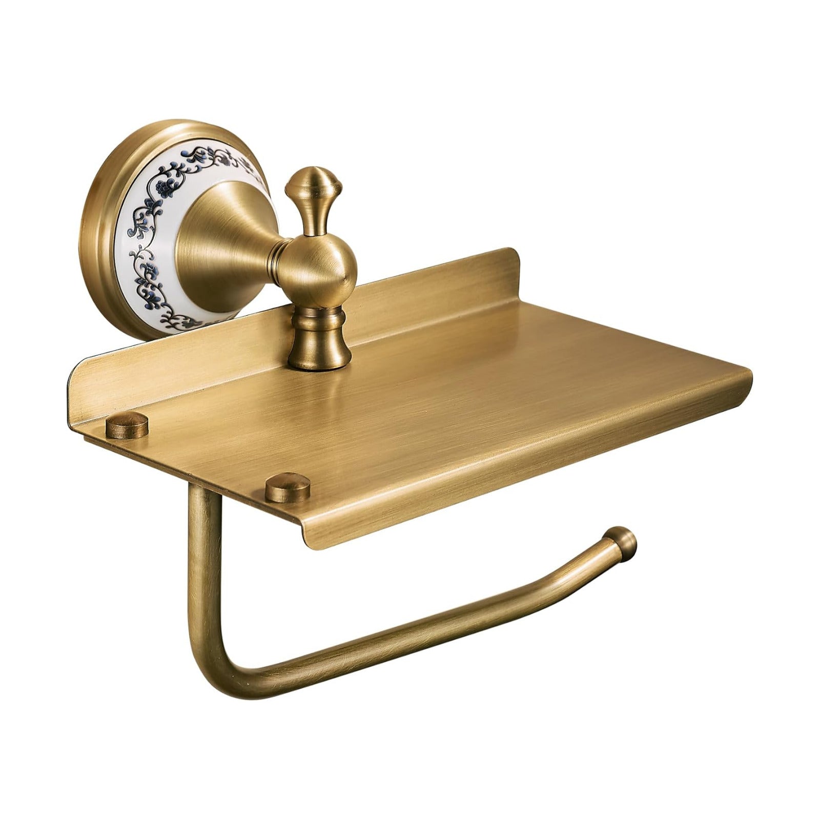 Toilet Paper Holder with Phone Shelf, Bathroom Toilet Paper Roll Holder Antique Bronze Brass Wall Mounted Bathroom