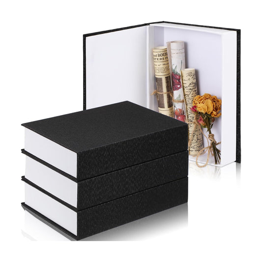 Fake Book Box Neutral Linen Book Box Decorative Faux Prop / 8.6 x 6.1 x 1.8 / Black / Set of 3