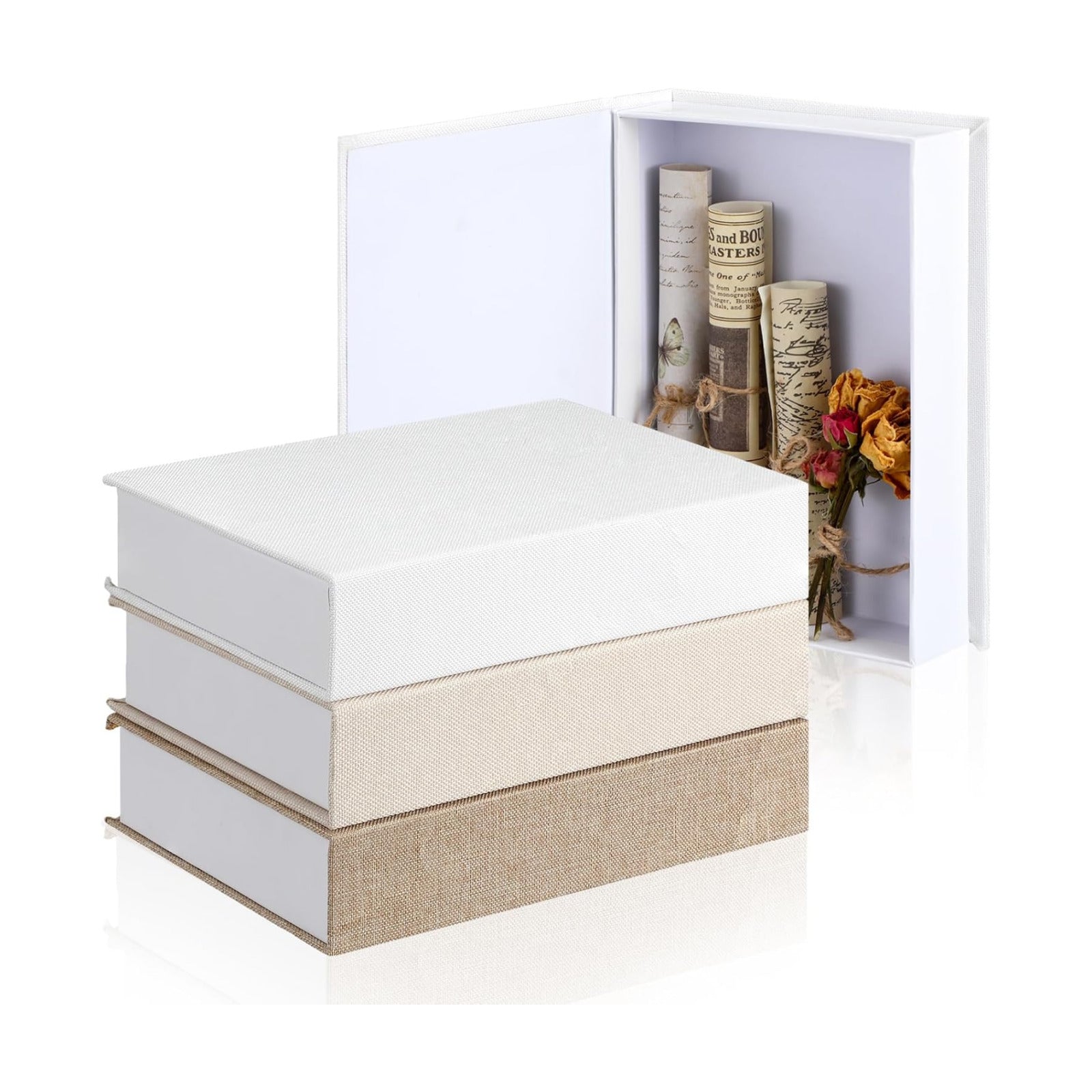 Fake Book Box Neutral Linen Book Box Decorative Faux Prop / 8.6 x 6.1 x 1.8 / Multicolor / Set of 3