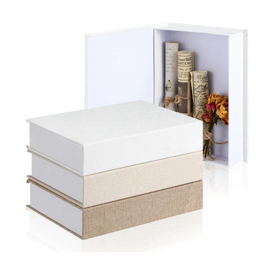 Fake Book Box Neutral Linen Book Box Decorative Faux Prop / 8.6 x 6.1 x 1.8 / Multicolor / Set of 3